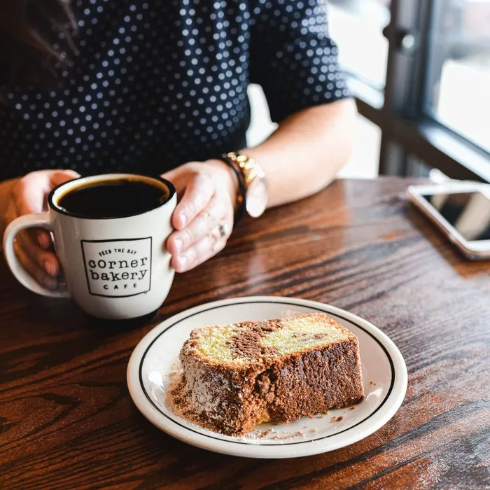 Coffee and Crumb Cake at Corner Bakery