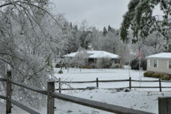 House with snow, frost heaving and ice lenses