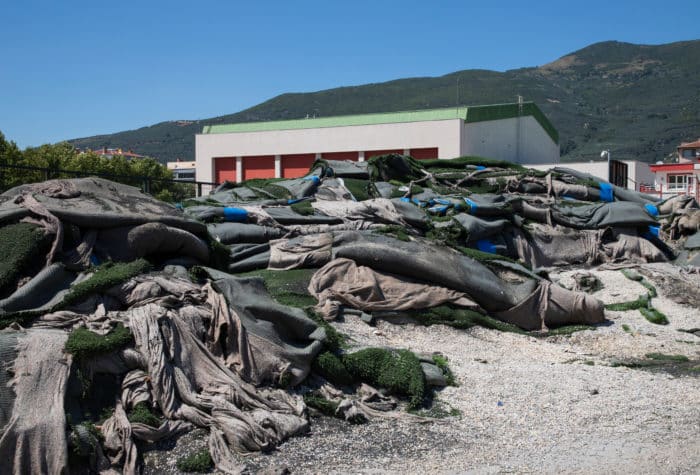 Discarded artificial turf at the dump