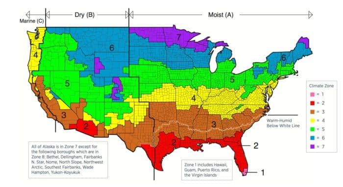 Map climate Zones by county