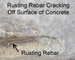 Concrete spalling and rusting rebar