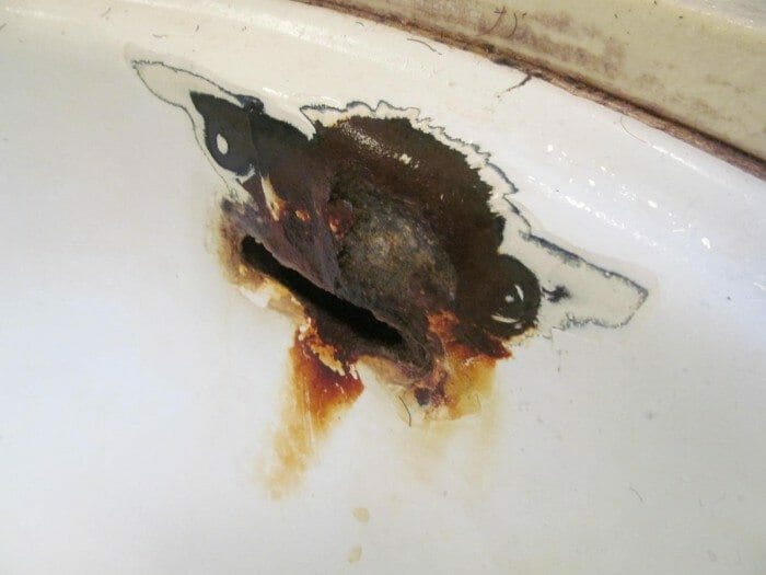 Pressed Steel Bathroom Sink Rust Deterioration Leaking