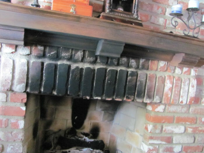 Smoke stains on fireplace
