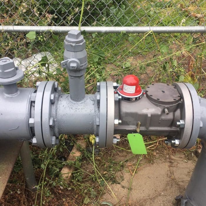 Natural gas supply line with seismic shut-off valve installed