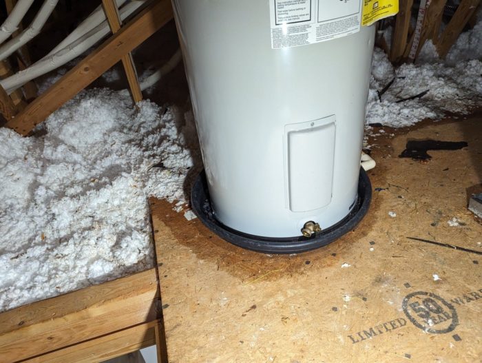 water damage in attic from leaking water heater
